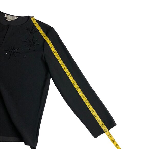 Adrianna Papell Evening Essentials Cardigan Womens Large Black Sheer Beaded Top - Picture 15 of 16